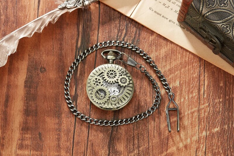 Steampunk Copper Vintage Hollow Gear Hollow mechanical Pocket Watch Necklace Pendant Clock Chain Men Women