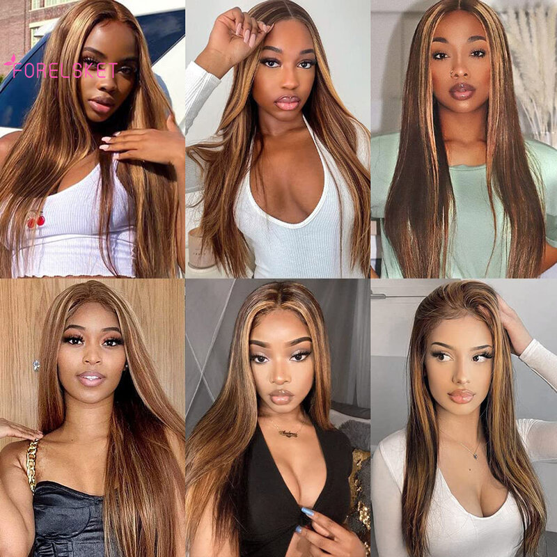 Perruque Lace Front Wig naturelle, cheveux humains, blond miel 4/27, balayage ombré, 13x4, pre-plucked, avec baby hair, transparent HD