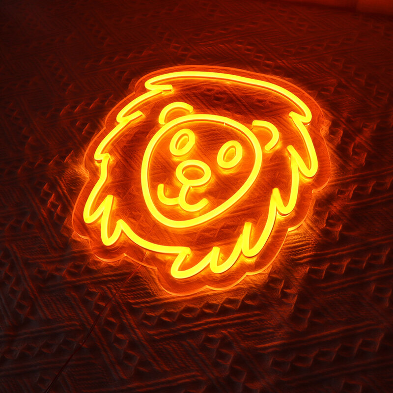 Tanda Neon Singa dengan Pencahayaan Oranye untuk Kamar Anak-anak, Lampu Neon Dekorasi