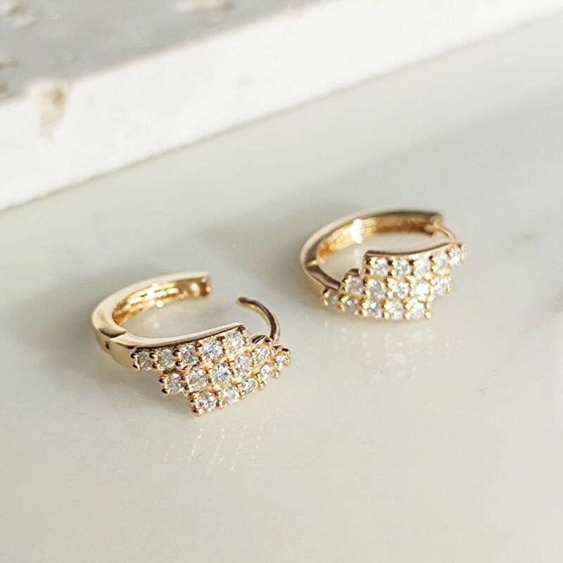 MADALENA SARARA Reine 18K Gelb Gold Ohrringe Diamant Pflastern Einstellung Multi-Schicht Frauen Ohrringe Au750 Gemacht
