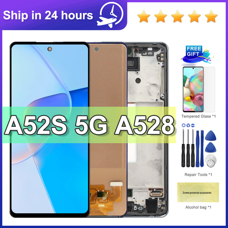 Diuji A52S layar sentuh 6.5 '', untuk Samsung A52s 5G A528 A528B A528M A528B/DS LCD layar sentuh suku cadang perbaikan Digitizer