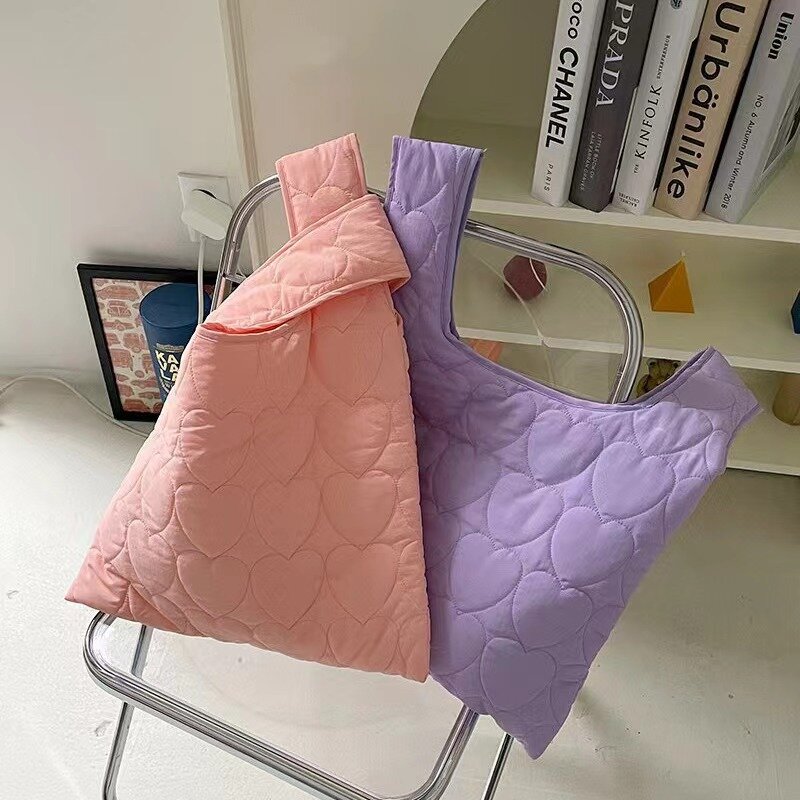 Nuova borsa a tracolla con ricamo a cuore in stile coreano-colore Macaron, borsa Tote alla moda, spaziosa e leggera