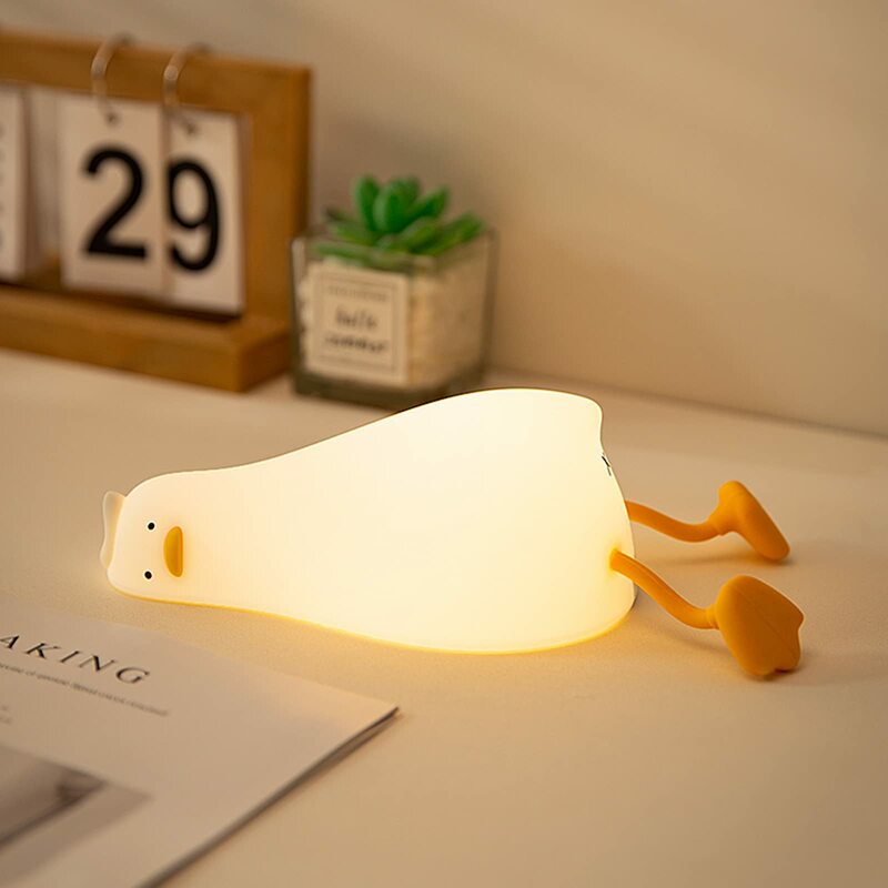 Lampe LED Squishy Canard Rechargeable, Canard pio Couché, Mignon Canard Lumineux, Silicone, Dimmable Veilleuse, oral et