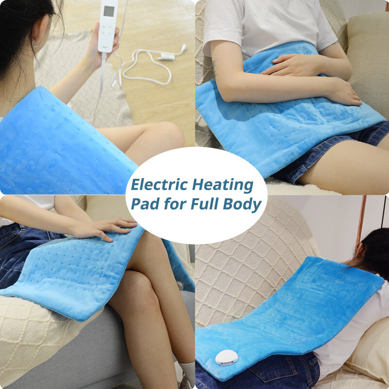 Almofada de aquecimento mynt com controlador de mão removível e material macio lavável aquecimento rápido para cintura de ombro traseiro (azul)