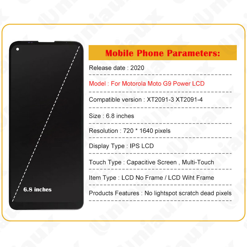 6.8 "oryginał dla Motorola Moto G9 Power XT2091-3 XT2091-4 wyświetlacz LCD ekran dotykowy zamiennik do Moto G9Power LCD