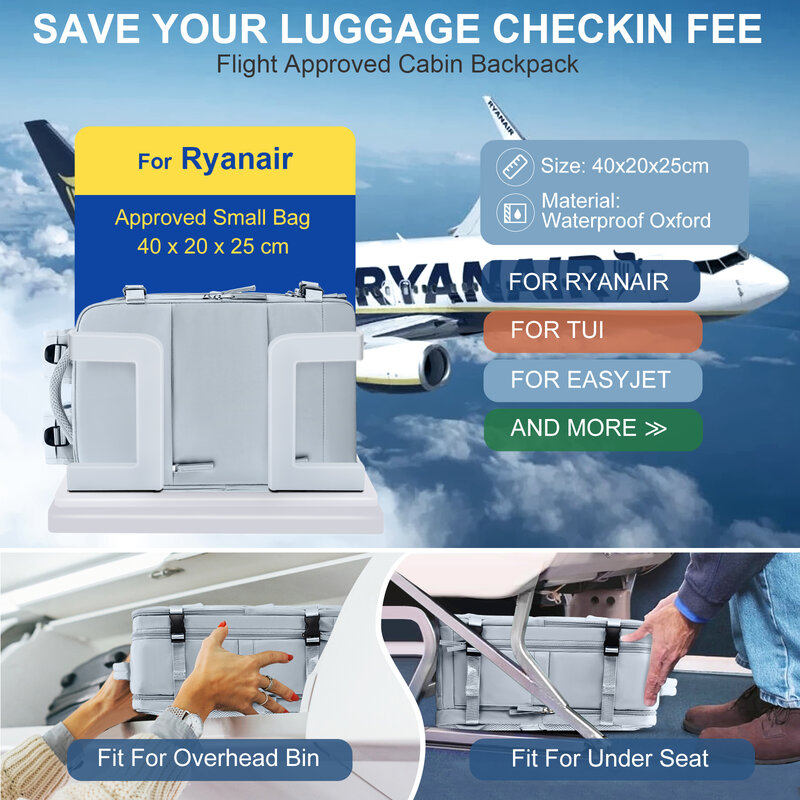 Ransel 40x20x25 Ryanair, tas punggung perjalanan untuk pria wanita, barang pribadi, tas punggung Laptop akhir pekan Bisnis