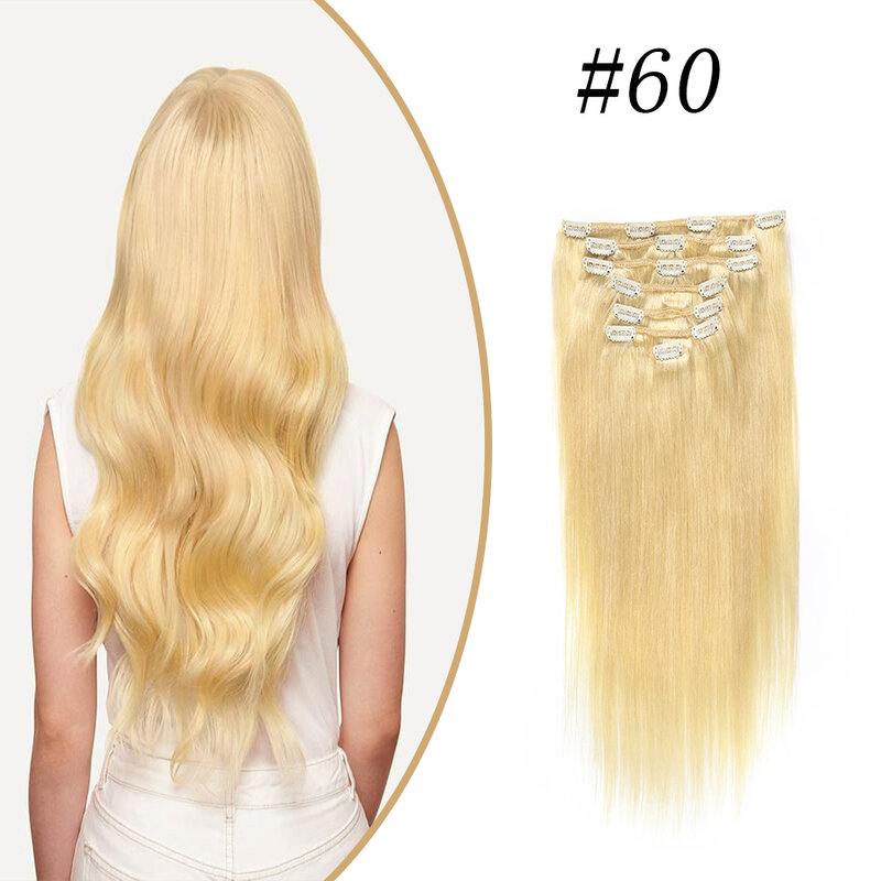 Extensiones de Cabello con Clip para mujer, cabello humano 100% Real, 7 piezas, dorado, estética, alta calidad