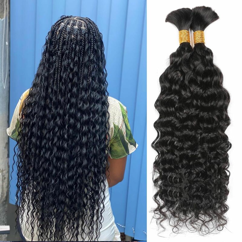 Deep Wave Human Braiding Hair 100% Unprocessed Human Hair Braiding Hair No Weft 18 Inch Curly Bulk Human Hair for Braiding #1B