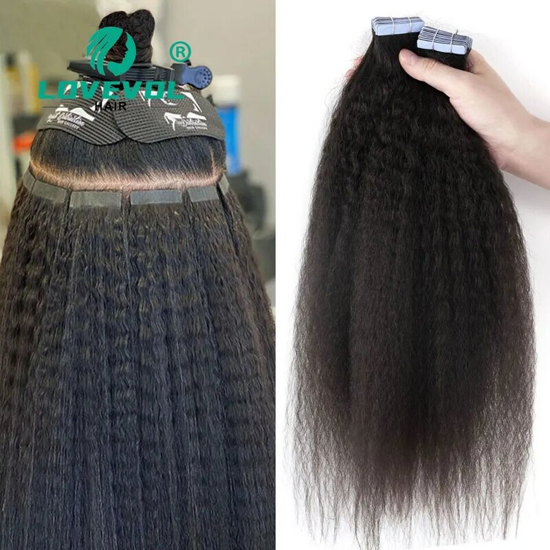 50 g/conjunto kinky fita reta em extensões de cabelo humano para preto mulheres cutícula remy cabelo humano yaki fita em extensões de cabelo