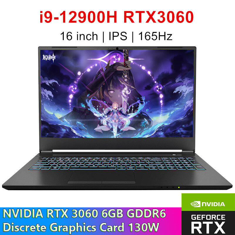 Laptop para jogos com IPS FHD Display, Windows 11 Pro, Intel Core i9, 12900H, i7-12700H, GeForce RTX 3060, GDDR6, 6GB, 64GB, DDR4, 1TB SSD, 16 polegadas