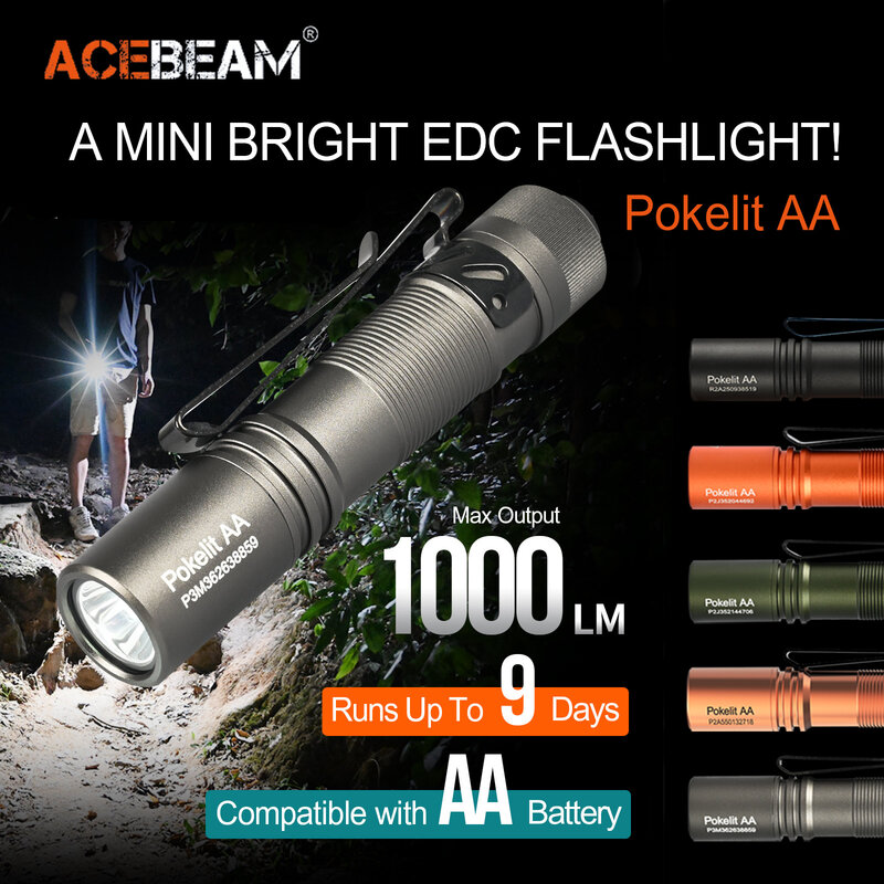 ACEBEAM Pokelit AA EDC Flashlight 1000 Lumens High CRI90 USB-C Rechargeable IP68 Small Pocket LED Flashlight for Everyday Carry