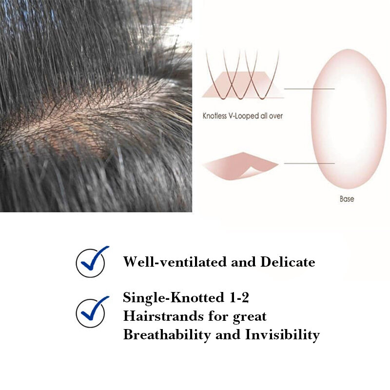 Prótesis de cabello masculino para hombres, tupé de Pu sin nudos de 0,08mm, pelucas duraderas de 7,5 pulgadas, unidad de sistema de cabello humano 100%, prótesis capilares