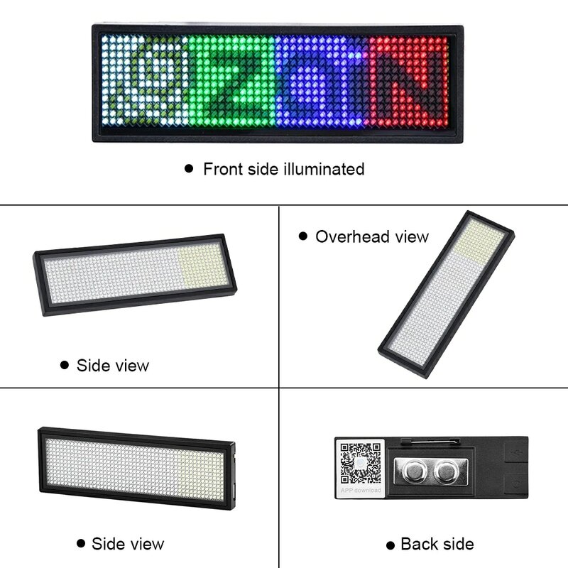 LED Mini Lencana Nama DIY Papan Pesan Gulir Dapat Diprogram Bluetooth Aplikasi Tampilan Digital USB Pengisian Harga Modul Tag Nama