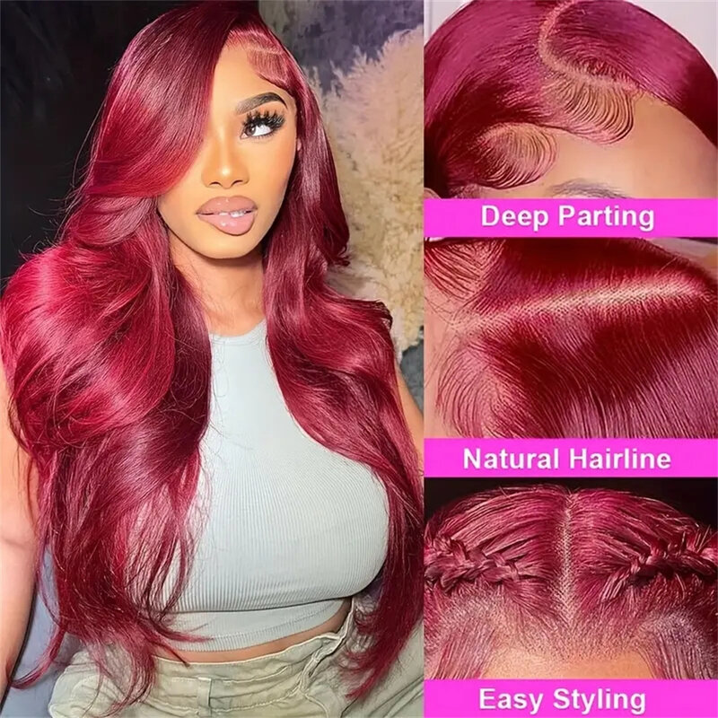 99J Burgundy Body Wave Lace Front Wigs 13x6 HD Lace Frontal Wig Remy 13x4 Body Wave Human Hair Wigs For Women