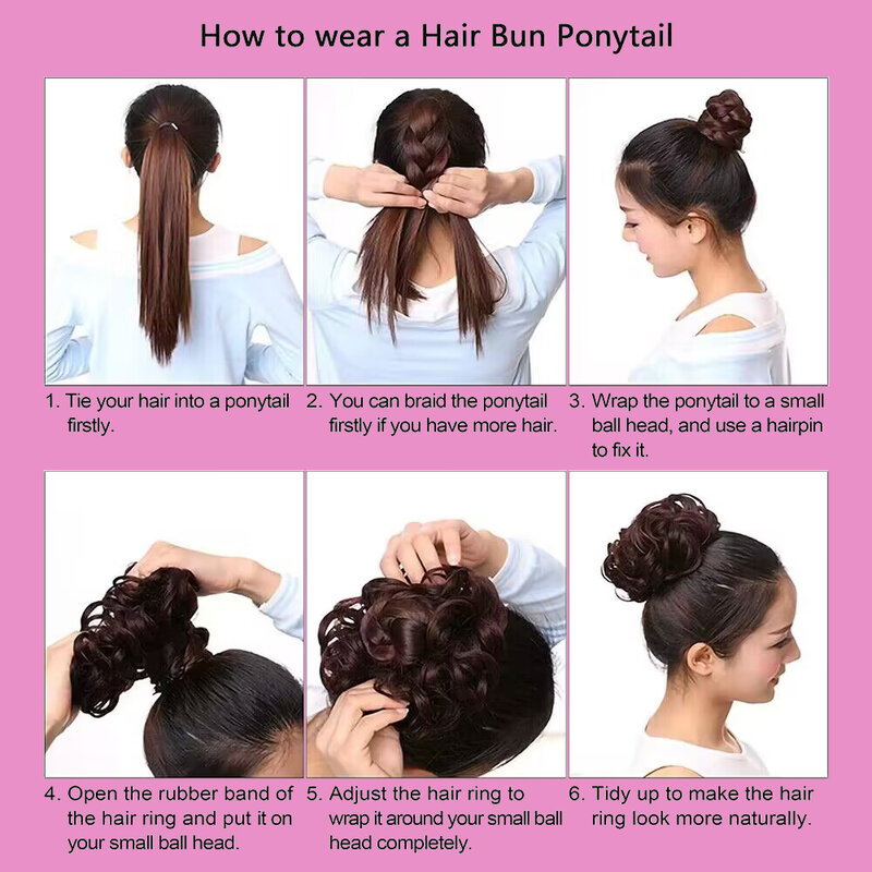 100% Human Hair Bun Real Hair Bun Extensions Natural Hair Brown Hair Messy Rose Bun Wavy Curly Bun Hair Pieces for Women