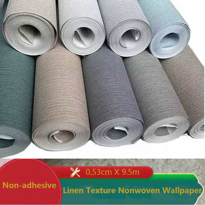 Linen Pattern Non-woven Wallpaper Hotel Bedroom Living Room Background Wall Home Decoration Solid Color Thickened Wall Stickers