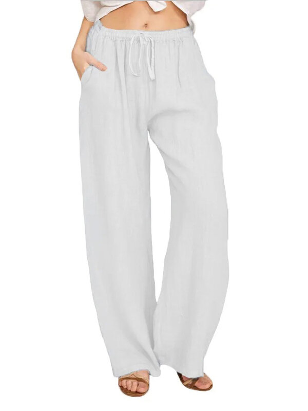 Women Cotton Linen Pants Casual Outfit Comfortable Loose Elastic Waist Oversized Beach Jogger Lounge Pants Vintage Woman Clothes