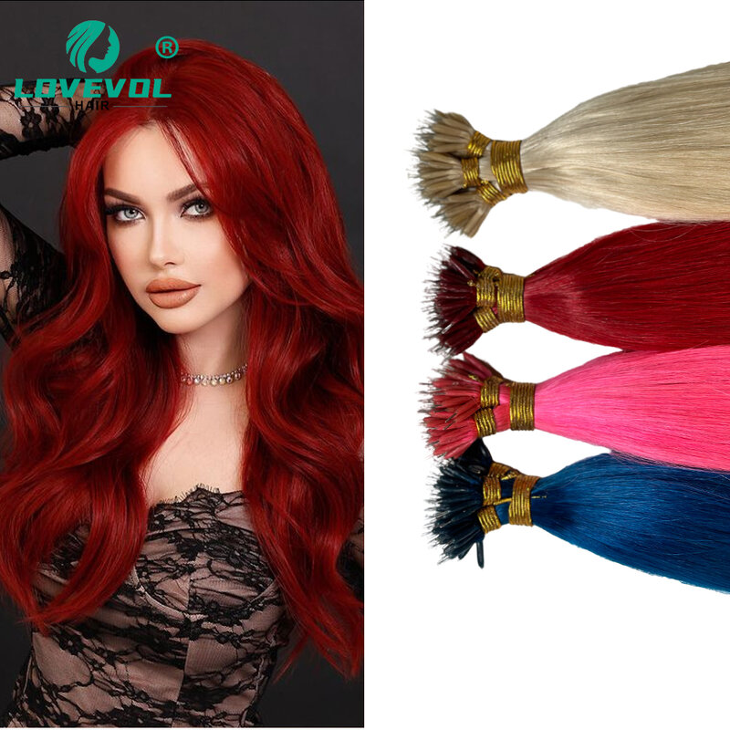 Lovevol Nano Ring Beads 100% Human Hair Extensions 50-100 Strands /Pack Thick Natural Smooth Remy Hair Full Head Any Color