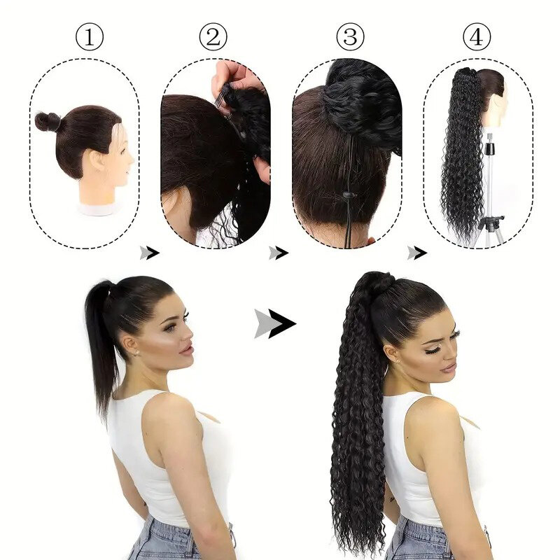 Бразильские человеческие волосы для наращивания конский хвост с волшебной пастой кудрявые глубокие волнистые натуральные волосы Remy человеческие волосы для наращивания 12-26 дюймов