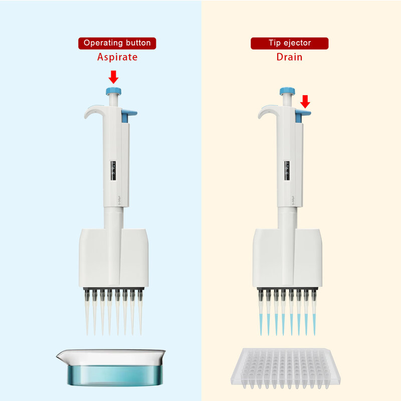 Xin Tester 8 Channels Pipettor Lab Manual Machinical Autoclavable Micropipette Adjustable Volume Pipette Gun