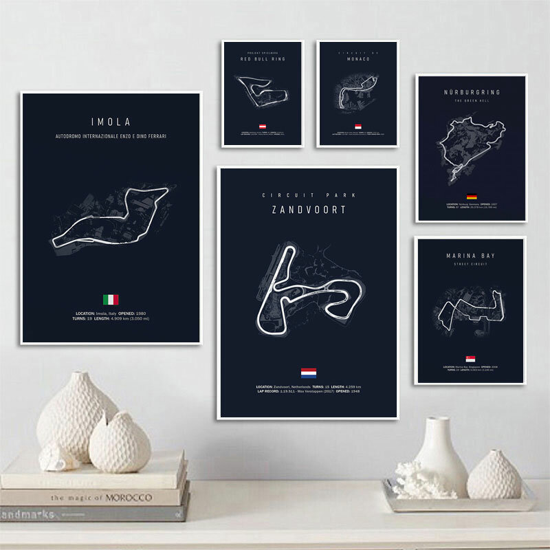Fórmula 1 Nurburgring cartazes e impressões, Monaco Imola, Pintura Circuit Canvas, F1 Fotos de parede, Sala Decoração