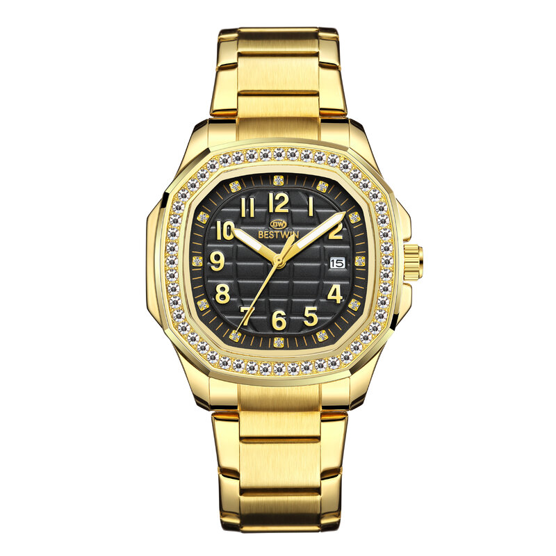 Reloj de pulsera de diamantes para hombre y mujer, cronógrafo de cuarzo dorado de marca de lujo, regalo, 2023