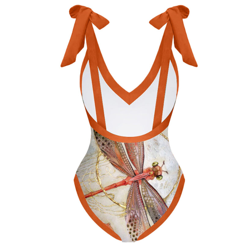 Women One Piece Swimsuit & Skirt Orange Print Female Retro Swimwear Holiday Beach Dress Designer Bathing Suit Summer Surf Wea