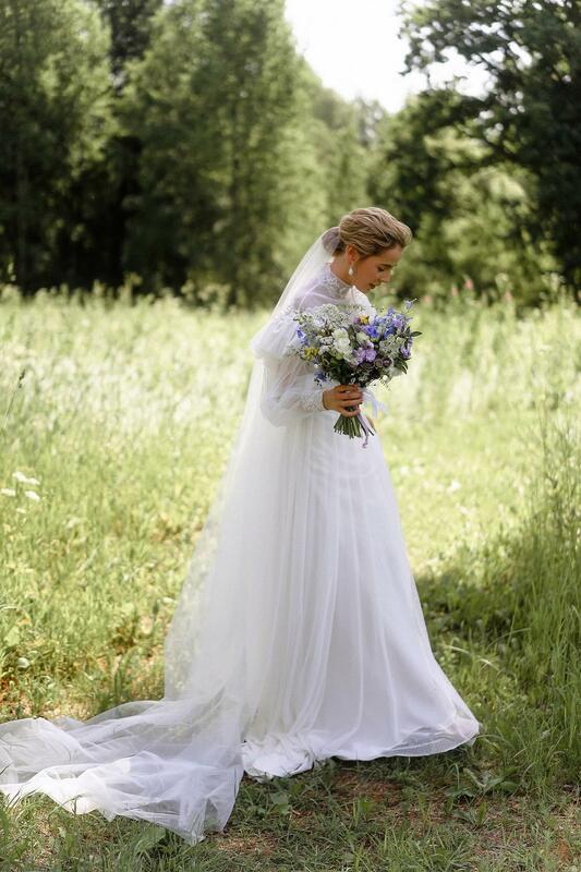 ชุดแต่งงานผ้าทูลล์วินเทจลายวิกตอเรีย1970S ภาพจริง20030สตรีแขนยาวหรูหราชุดเจ้าสาวคอสูงสำหรับงานเลี้ยง
