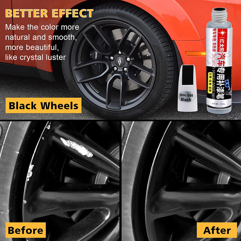 Pluma de reparación de arañazos de rueda de coche, removedor de pintura de retoque de llanta negra, accesorios de cuidado de pintura de plata negra