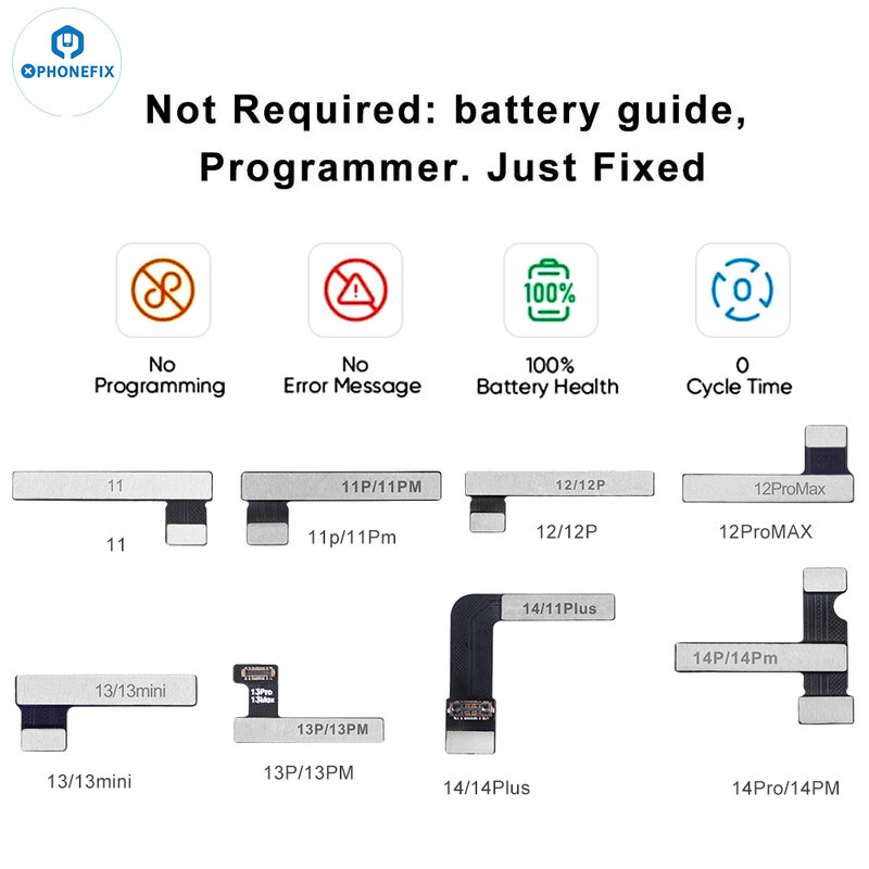 PHONEFIX No Programming Battery Tag-on Flex Pre-Programmed Battery Flex Cable For iPhone 11 12 13 14 Pro Max Solve Error Message
