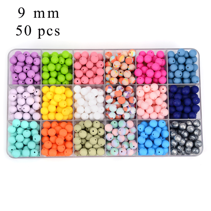 LOFCA 50pcs/lot  9mm Silicone beads Loose Teether Beads BPA Free Food Grade Baby Teether Chew  DIY Jewelry Necklace Making