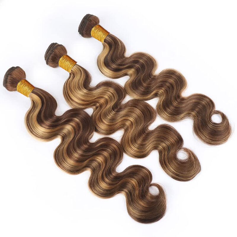 Wyróżnij pasma typu Body Wave z przednim miodowym blond P4/27 pasma włosów typu Body Wave doczepy z ludzkich włosów z koronką 13x4 z przodu