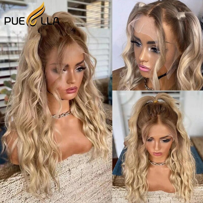 Popielata blond 4x4 bezklejowa 613 peruka z ludzkich włosów dla kobiet 5x5 bezklejowa peruka Body Wave wstępnie oskubane peruki z dziecięcymi włosami Remy