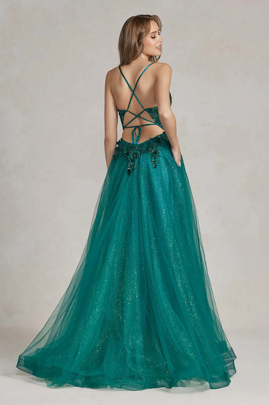 Bling Dark Green Appliques Sequins Elegant A Line Ruffles Prom Dresses Sexy Deep V-neck Spaghetti Straps Lace Up Evening Gowns