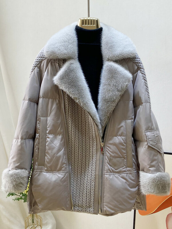 Abrigo de piel de visón Real para mujer, chaqueta de plumas de ganso Natural, capucha de lujo, otoño e invierno, 2022