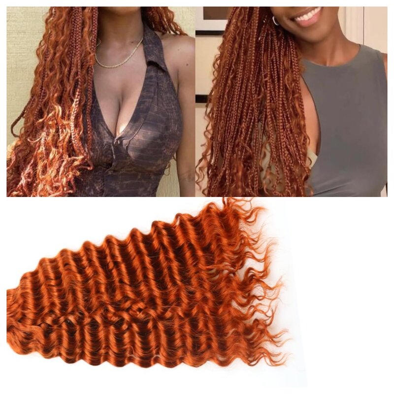 Cabello humano trenzado de onda profunda para mujeres negras, extensión de cabello humano brasileño a granel