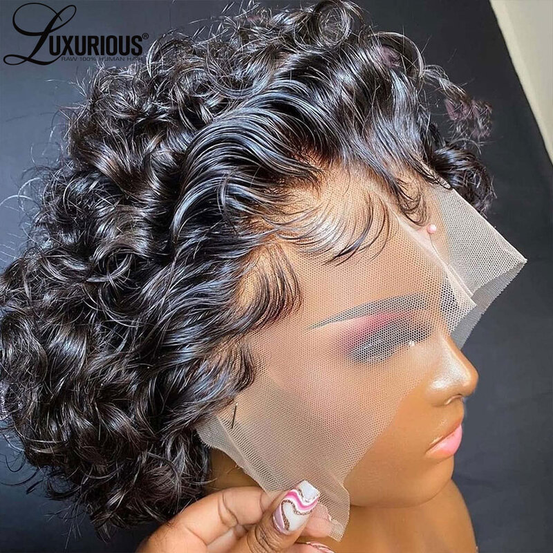 Short Curly Pixie Cut Wig 99J Colored Human Hair Wigs Brazilian Wig HD Lace Front Bob Wigs For Women Pre Plucked Cheap Wig Sale