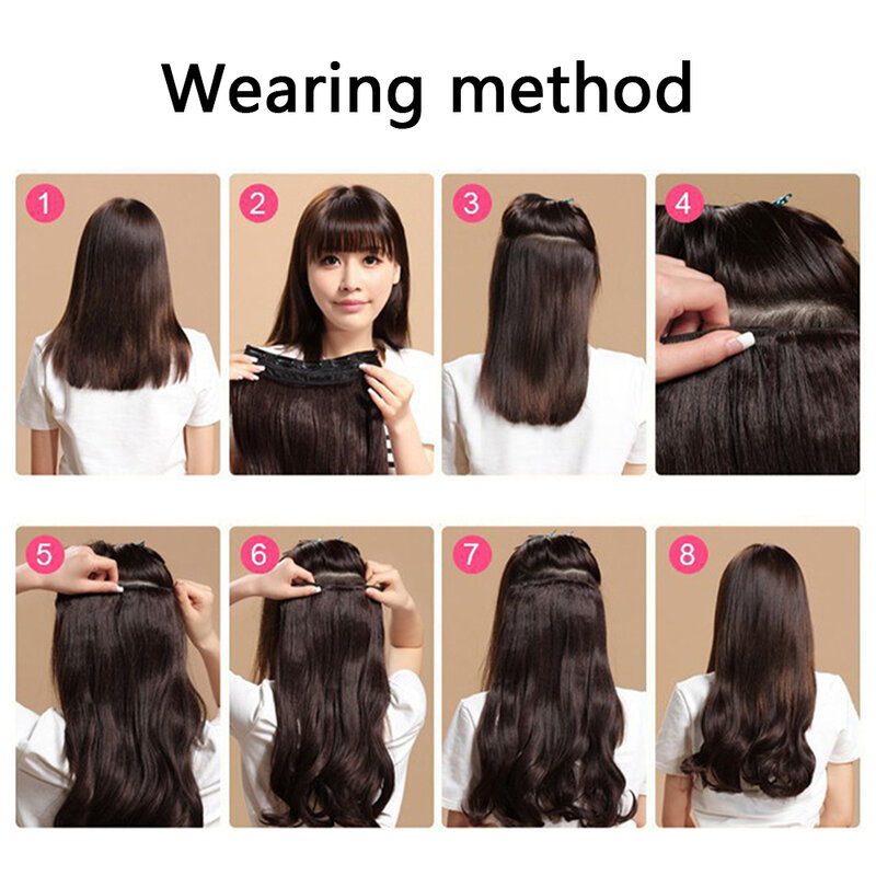 Extensão longa e reta do cabelo com clip para mulheres, pedaço de cabelo sintético, natural, 16 clipes, 24 ", 140 gramas, 7 peças por conjunto