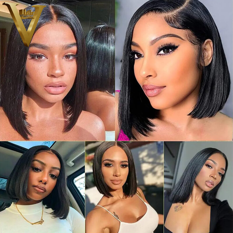 Brazilian Human Hair Bob Wigs Short HD Transparent Lace Front Wigs Pre Plucked Natural Color 13x4 Lace Frontal Wigs For Women