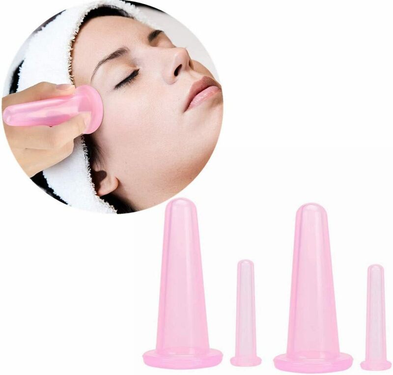 Natural Silicone Facial Cupping Set, Copo de Massagem para Corpo e Rosto, Perfeito para o Corpo, Cuidado Facial, Ferramenta de Beleza Anti-Envelhecimento, 4 Pcs