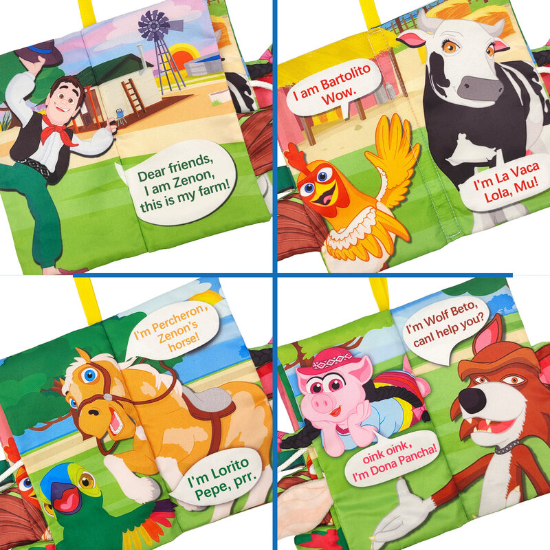 Buku kain anak-anak La Granja De Zenon, buku kain bebas air mata hewan lucu, mainan untuk anak laki-laki dan perempuan, hadiah ulang tahun