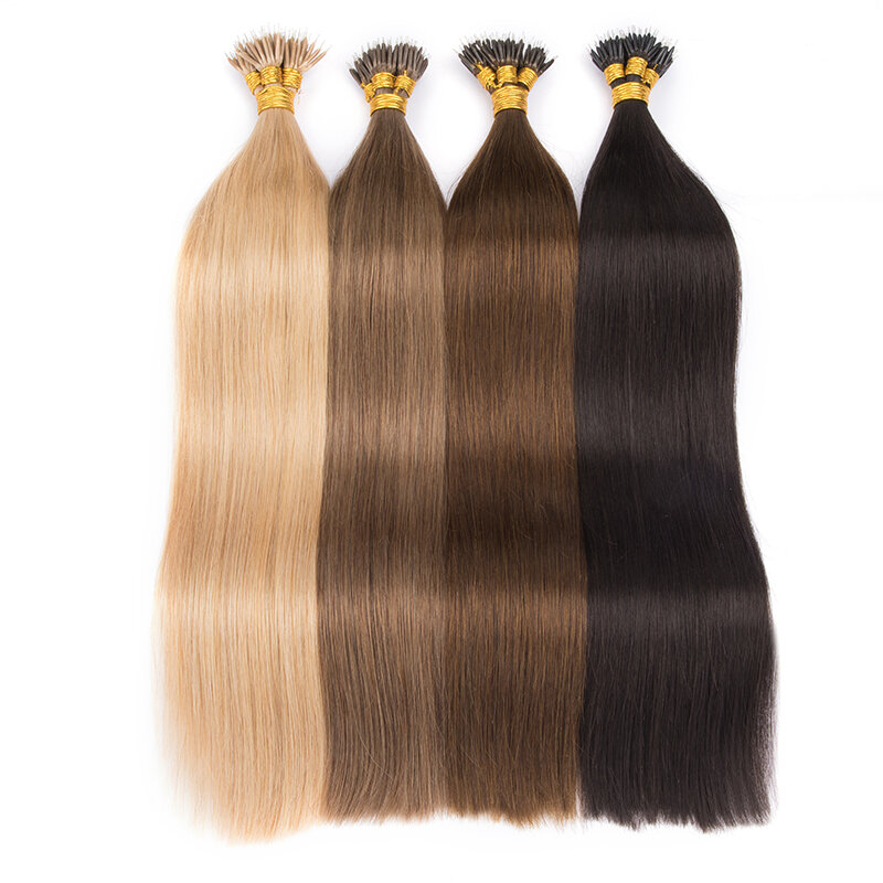 QHP – Extensions de cheveux 100% naturels Remy – Micro Link, anneaux Nano, couleurs marron, blond pur, 50 brins