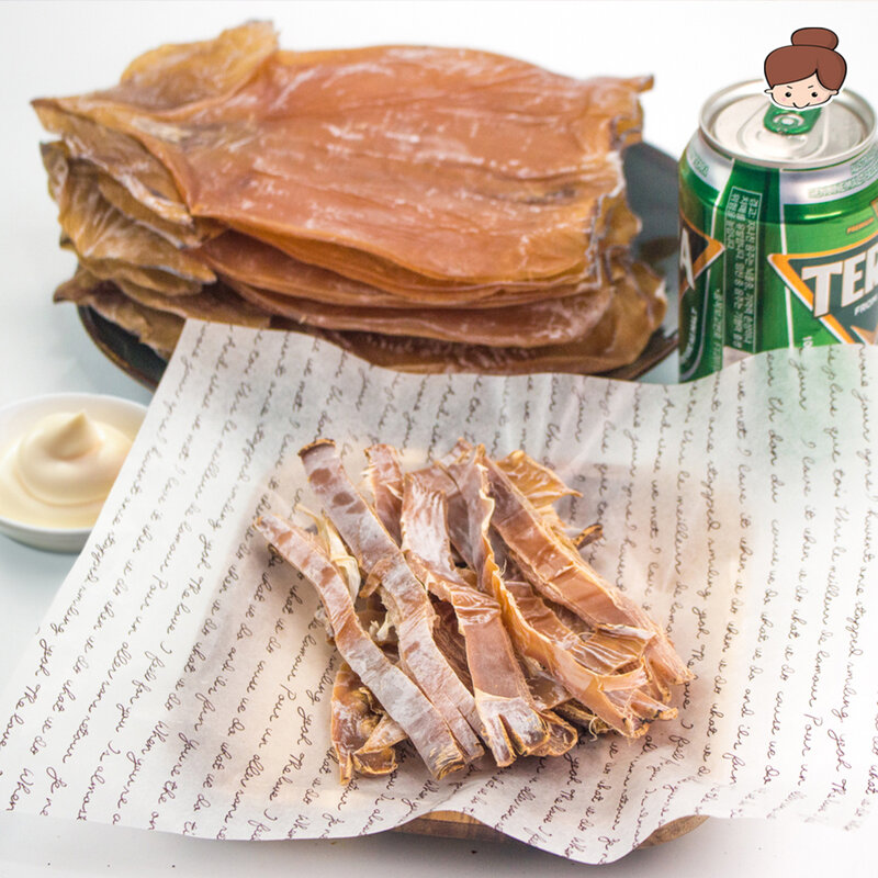 250g (sekitar 3 sampai 6 mi) skinned kering torso/baju makanan ringan ikan kering di dapur bir sisi piring cumi-cumi ikan Jinchae Jinchae