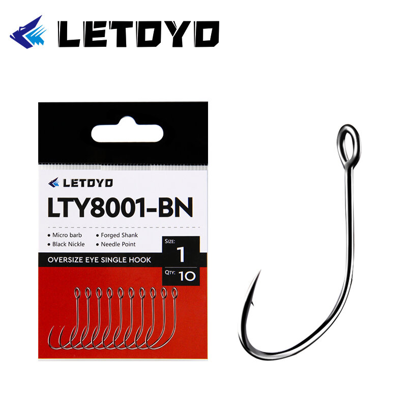 Letoyo-鍛造シャンクバーブフィッシュフック、高炭素鋼、ストリーム釣り用ブラックニッケルスピナーフック、特大の目、スプーン