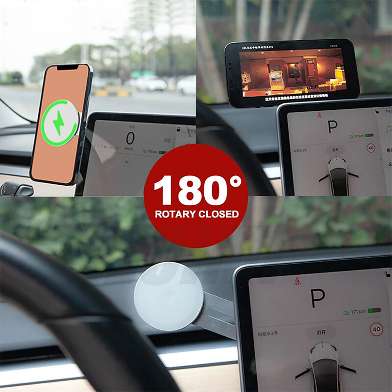 Supporto per telefono da auto pieghevole caricatore Wireless Macsafe magnetico da 15W per Tesla Model 3 Y X S BYD Atto 3 accessori