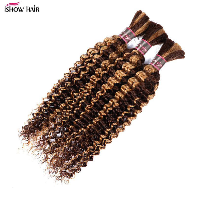 Highlight Deep Wave Bulk Human Hair For Braiding 100% Remy P4/27 Human Hair Extensions Brazilian Braiding Hair For Black Woman