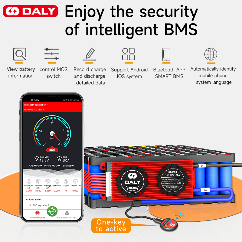 Daly 인버터 태양광 RV용 블루투스 앱, 스마트 BMS, 4S, Lifepo4, 8S, 16S, 30A, 40A, 120A, 200A, 300A, 400A, 500A