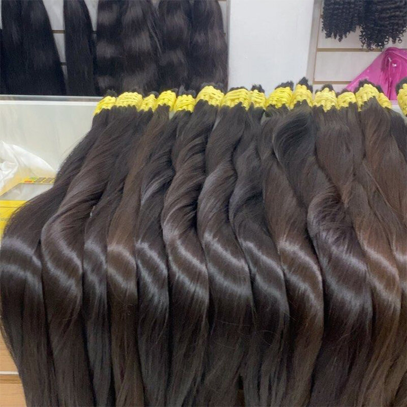 Rambut manusia ombak besar bundel rambut tanpa sambungan untuk kepangan rambut keriting kepang ekstensi rambut manusia hitam alami Brasil