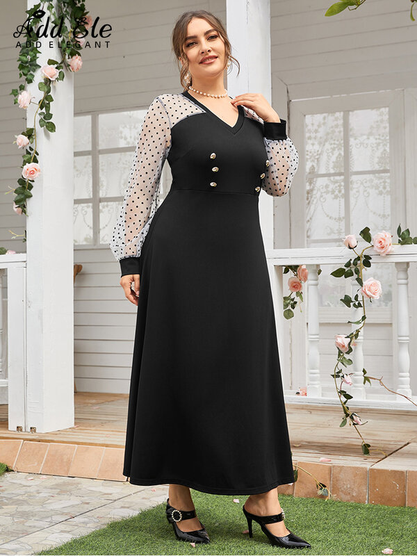 Женское платье составного кроя в горошек, элегантное свободное ТРАПЕЦИЕВИДНОЕ платье с длинным рукавом и V-образным вырезом, на пуговицах, модель B173 на осень, 2022