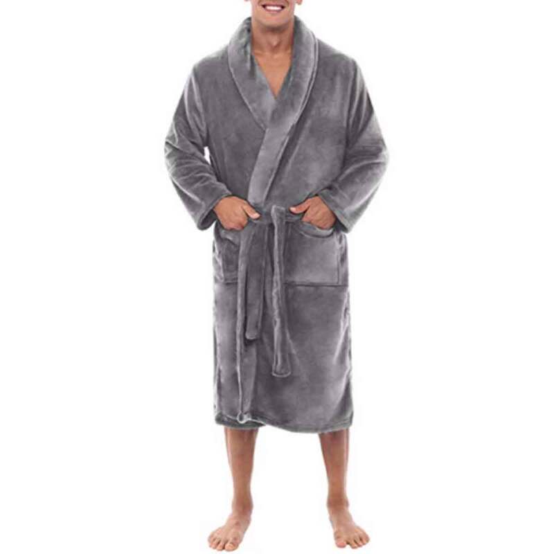 Мужской плюшевый флисовый халат с воротником-шалью, длинные халаты с карманами, уютный теплый халат, домашние халаты, пушистый мужской халат для спа